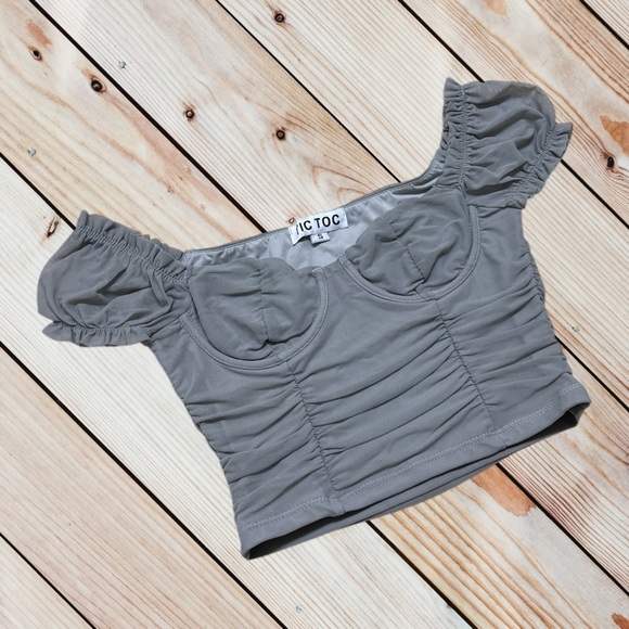 Tic Toc S grey ruched mesh bustier top - Picture 1 of 9